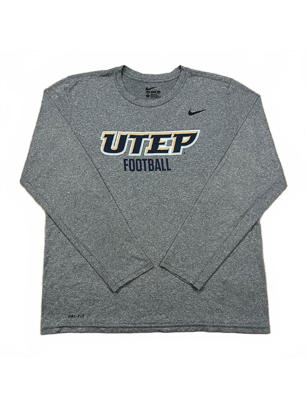 UTEP Miners Football Nike Mens Long Sleeve T Shirt Gray Size Large